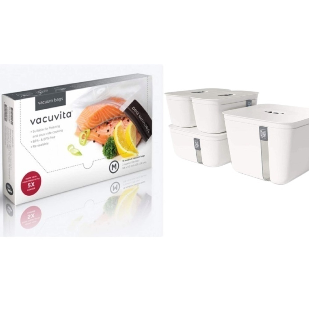 Vacuvita container set and Vacumm bags . Easy access vacuum food storage